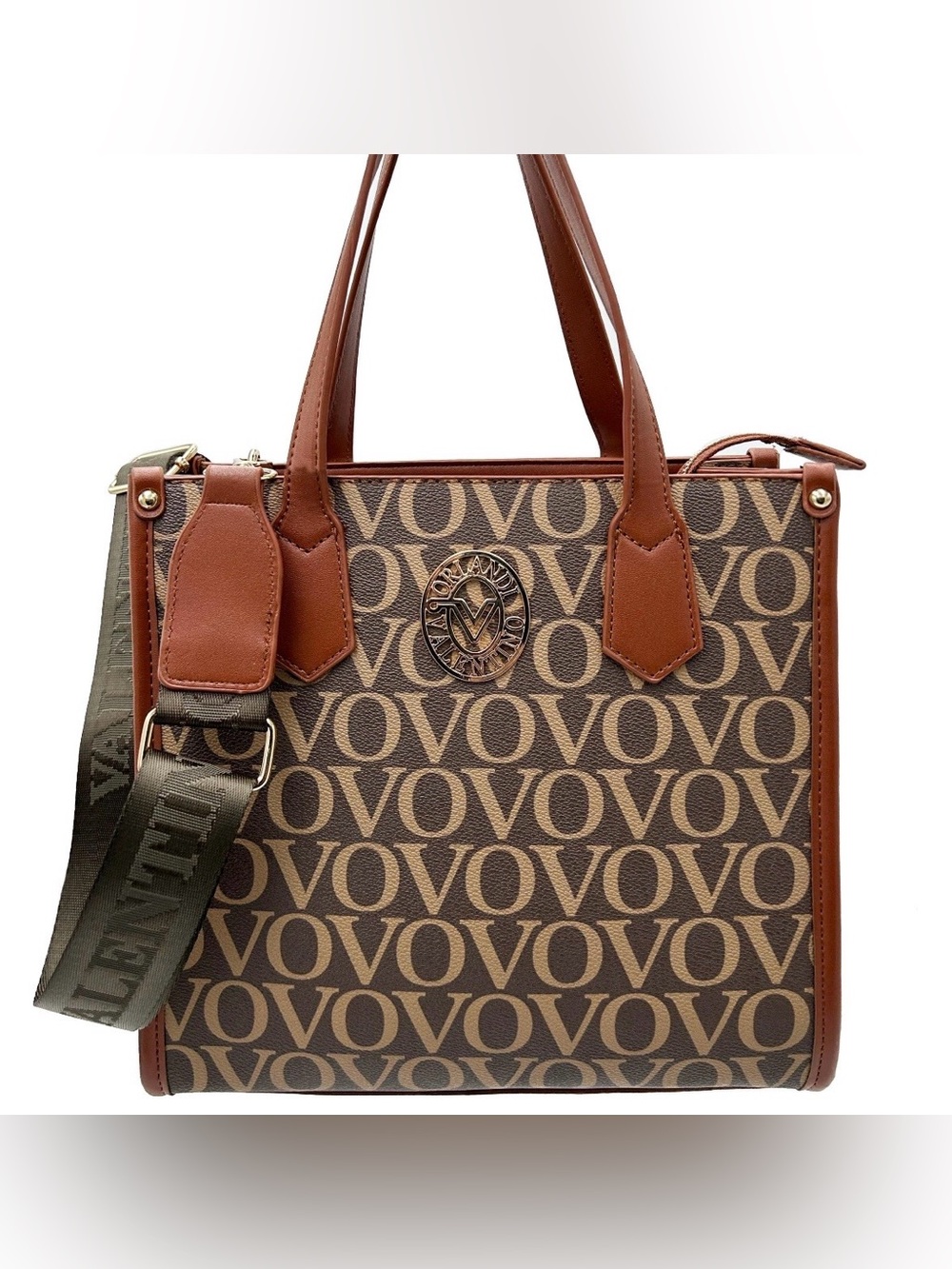 Valentino Orlandi Monogram Tote Crossbody Brown VO Vegan Leather Italy